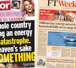 Paper headings: ‘Do something’ as ‘millions face energy hardship’