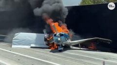California airplane lands on hectic highway near Los Angeles, firesup after crashing into truck