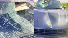 Porsche chauffeur hurt after slab of wood crashes through windshield on Melbourne’s Citylink