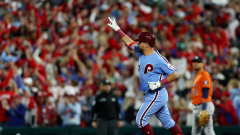 Kyle Schwarber madesure Phillies wouldn’t be embarrassingly no-hit onceagain by mashing a HR in veryfirst at-bat