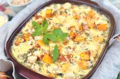 Baked Cheesy Gnocchi with Pumpkin, Basil & Pine Nuts