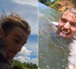 Influencer under fire for leaping into croc-infested Queensland river