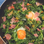 Fryingpan Eggs with Kale, Prosciutto & Cherry Tomato