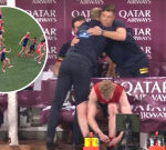 Simon Goodwin consoles Jake Melksham after Melbourne veteran hurts knee in AFL clash with Sydney