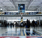 The Indianapolis airport really setup a full-length basketball court in the terminal in honor of NBA All-Star