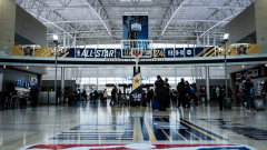The Indianapolis airport really setup a full-length basketball court in the terminal in honor of NBA All-Star