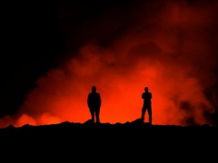 A volcano in Iceland is emerging for the 3rd time consideringthat December, gushing lava into the sky