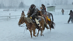 Skiers pulled by horses over ramps in a gnarly snowstorm? Only in Alberta