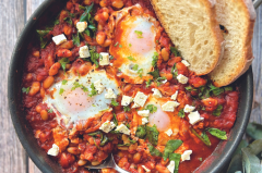 One-Pan Baked Beans & Eggs with Spinach