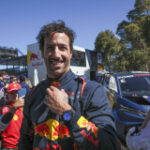 Daniel Ricciardo races the Ford’s psychological electrical SuperVan 4.2 at the Formula 1 Australian Grand Prix