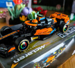 Structure the 2023 LEGO McLaren Formula 1 Race Car in a 3-part timelapse
