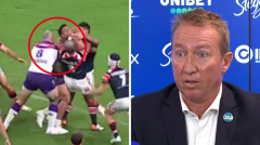 Roosters coach Trent Robinson fumes after questionable call assists Storm to narrow win