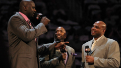 Charles Barkley and Shaq hilariously beat up a punching bag with Kendrick Perkins’ face on it