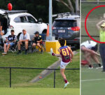 VFL gamer Boyd Woodcock fools umpire into calling a touched behind versus Brisbane