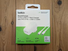 Belkin 3 Port USB-C 67W GAN batterycharger powers laptopcomputer by day & charges 3 USB-C gadgets at night