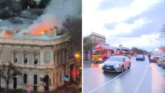 Firemens fight blaze inside lodging area of historical Oxford Hotel in Adelaide