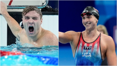 Katie Ledecky was so animated cheering with her cowbell as Bobby Finke won the 1,500m freestyle Olympic gold