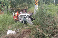 Lady endures as new BMW falls power pole in Korat