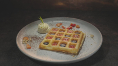 MKR dish episode 11: Gaufre de Bruxelles with Strawberry Lime Sauce and Dark Chocolate