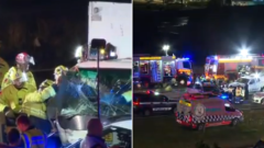 Truck smashes into 5 police automobiles, a Toyota Camry and a prime mover while leading cops on wild chase through Western Sydney