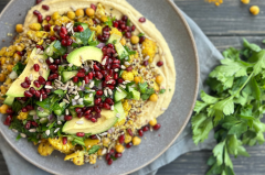 Hummus topped with Roasted Chickpea & Cauliflower