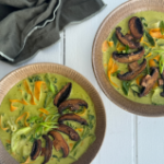 Green Curry Broth with Veggie Ribbons & Roasted Mushrooms