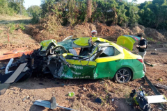 Taxi collided with truck, police vehicle after driver fled petrol station