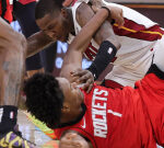 6 wild photos of the Amen Thompson and Tyler Herro scuffle in final moments of Rockets-Heat