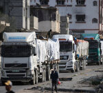 First aid trucks enter Gaza on Day 1 of ceasefire deal