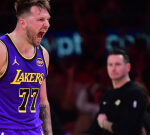 Luka Dončić stared down the Mavericks bench after draining a deep Lakers 3-pointer