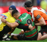 South Sydney hooker Peter Mamouzelos in agony after last-minute elbow dislocation