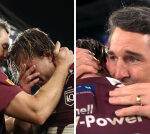 Cameron Munster and Billy Slater break down after leading Queensland to victory in State of Origin decider