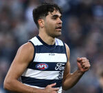 Geelong sub Jack Martin kicks four goals in extraordinary cameo as Jeremy Cameron closes in on century