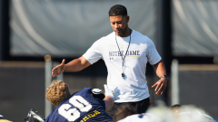 Notre Dame HC Marcus Freeman did some punting during practice, and it wasn’t pretty