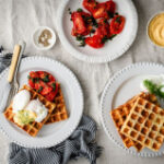 Potato Waffles with Poached Eggs, Herbed Tomatoes and Hollandaise