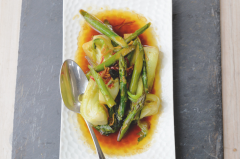 Sautéed Asparagus with Asian Greens, Chilli, Garlic & Ginger