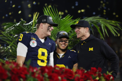 LOOK: Former Michigan football duo Jim Harbaugh and J.J. McCarthy reunite in the NFL