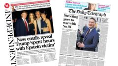 The Papers: New ‘bombshell’ Epstein emails and ‘Streeting goes to war with No 10’