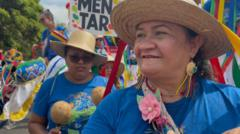 Loud and colourful crowds march outside COP30 climate summit