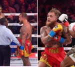 Referee steps in to blast fighters before Anthony Joshua KOs Jake Paul in main event fizzer