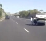 Teenage hoons on the run after stolen car crashes into Mercedes on Monash Freeway, Melbourne